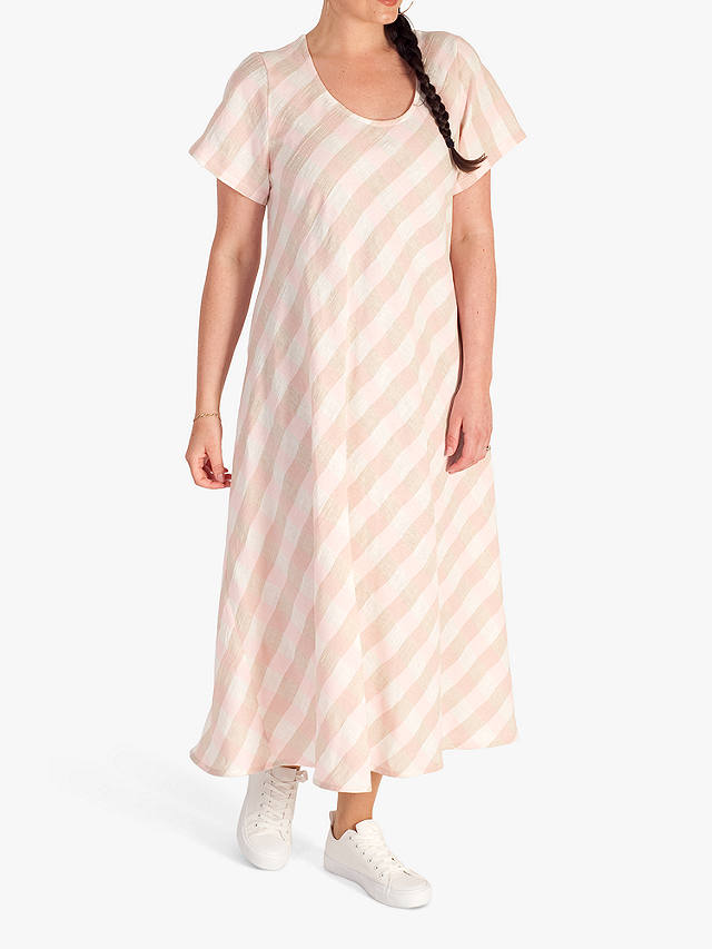 chesca Check Print Short Sleeve Midi Dress, Pink