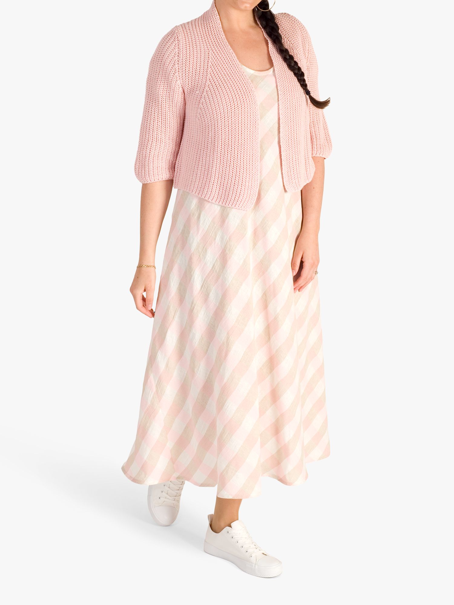 chesca Check Print Short Sleeve Midi Dress, Pink, 12-14