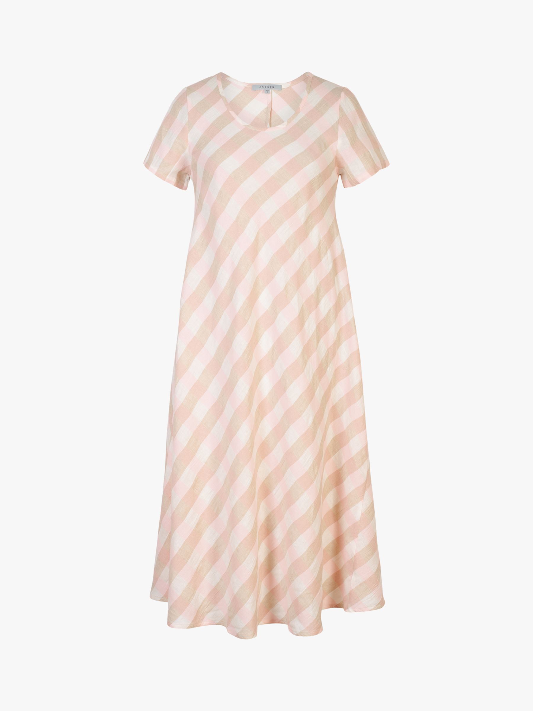 chesca Check Print Short Sleeve Midi Dress, Pink, 12-14