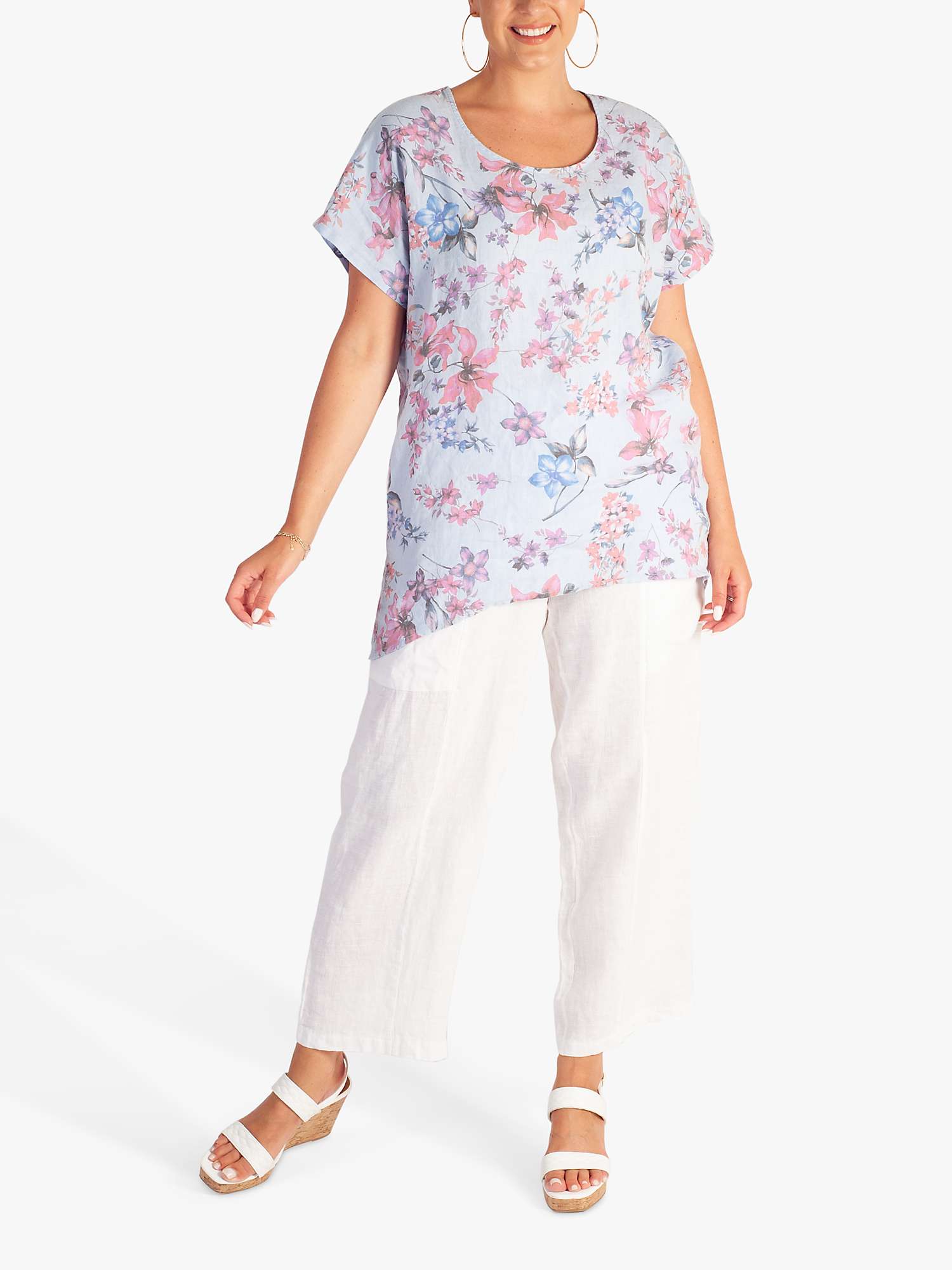 Buy chesca Linen Floral Short Sleeve Top, Baby Blue Online at johnlewis.com