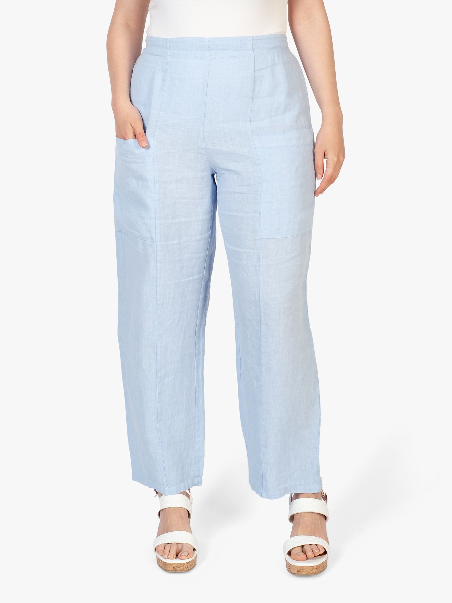 chesca Linen Straight Cut Trousers, Baby Blue, 12-14