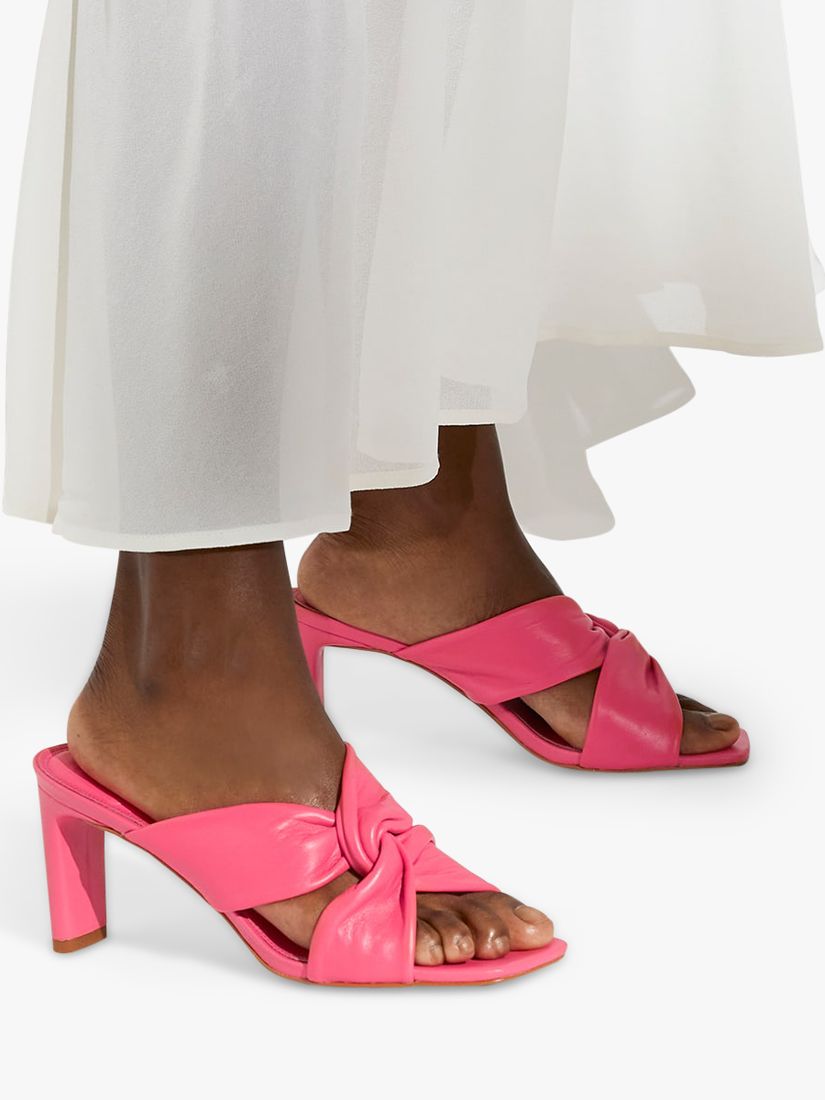 Dune Magnet Leather Cross Over Strap Mules, Pink, 3