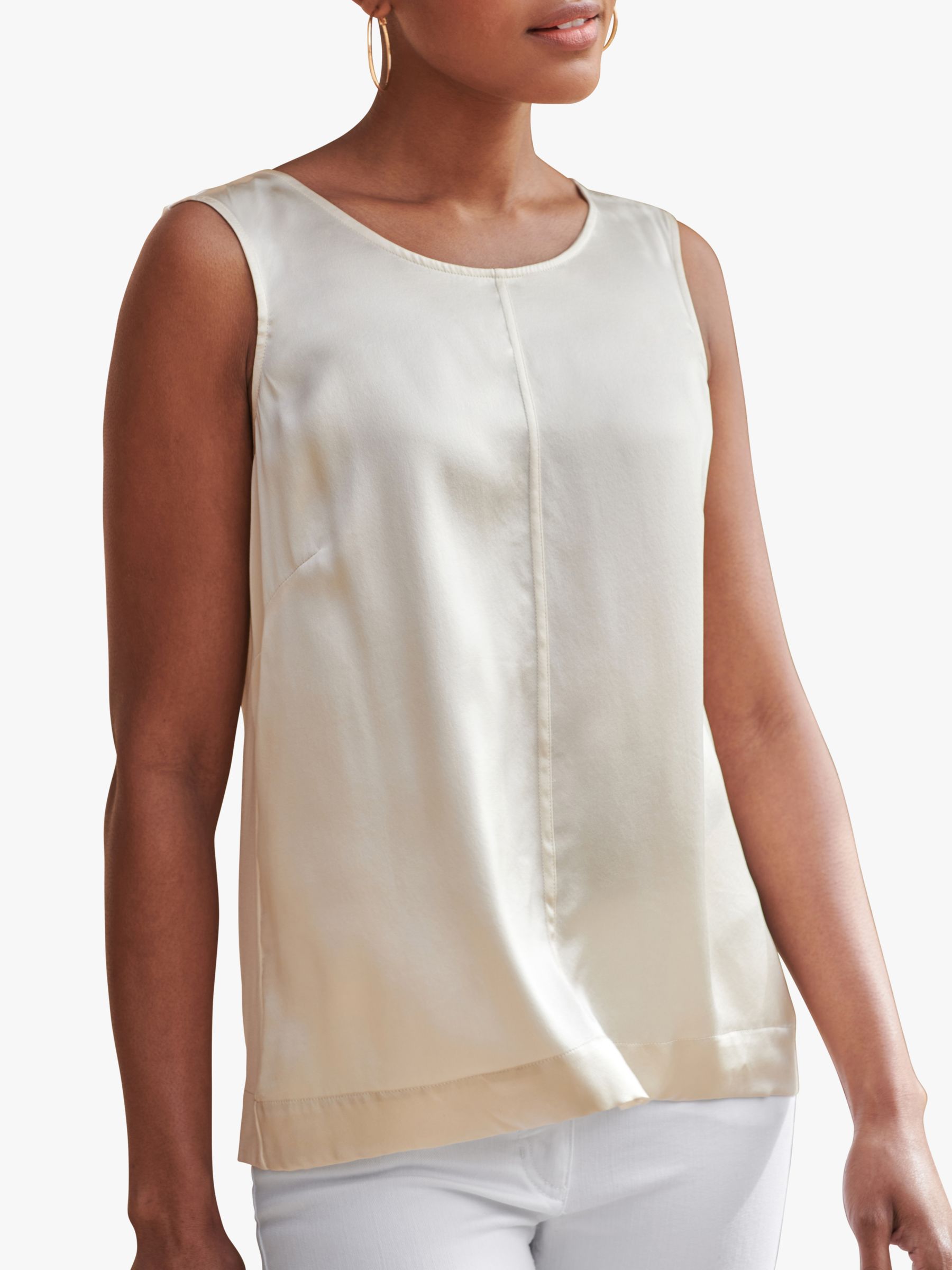 Pure Collection Silk Front Cami Top, Ivory at John Lewis & Partners