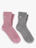 totes Turnover Ankle Socks, 2 Pack, Grey/Pink