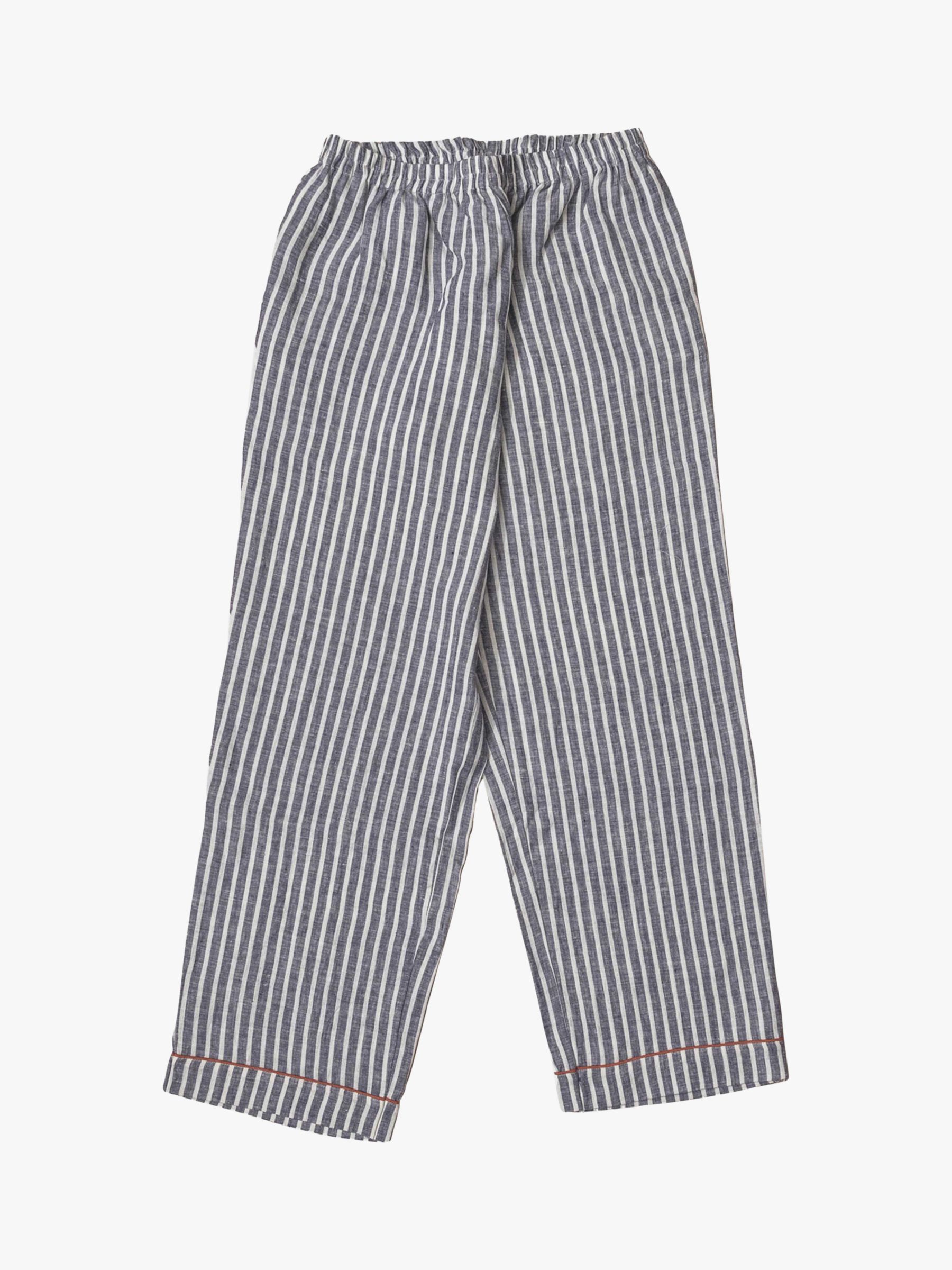Piglet in Bed Stripe Linen Shirt & Trouser Pyjama Set, Midnight at John ...