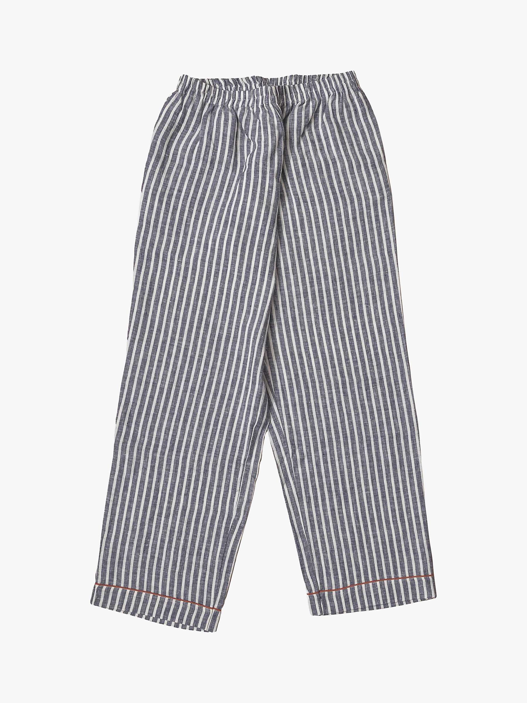 Buy Piglet in Bed Stripe Linen Shirt & Trouser Pyjama Set, Midnight Online at johnlewis.com