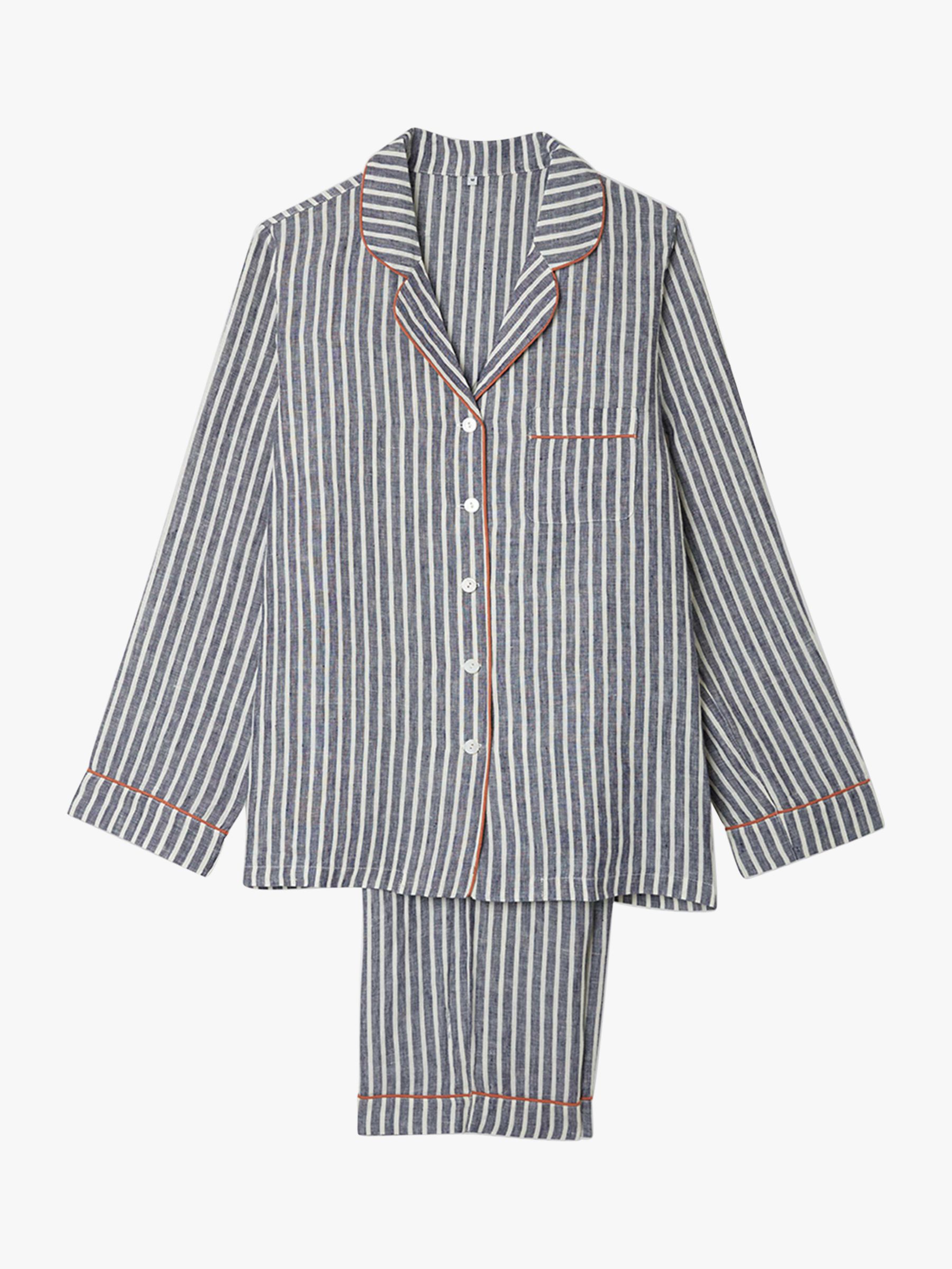 Piglet in Bed Stripe Linen Pyjama Set, Midnight, XS