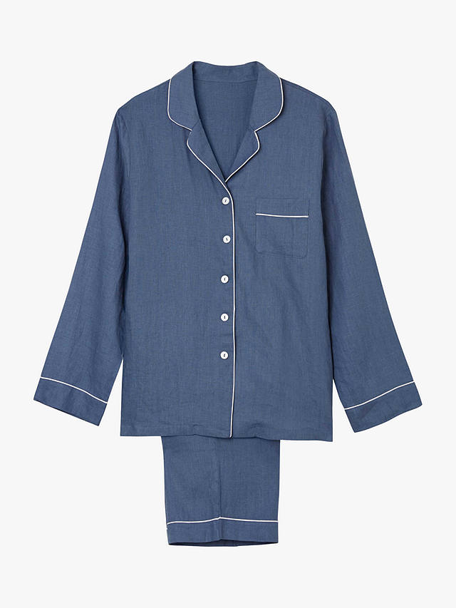 Piglet in Bed Linen Shirt & Trouser Pyjama Set, Blueberry