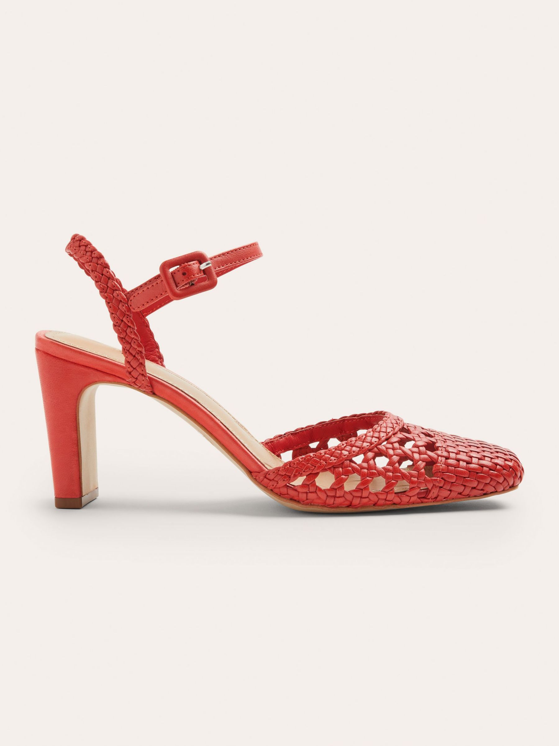 Boden Ellie Leather Woven Heels, Aurora Red at John Lewis & Partners