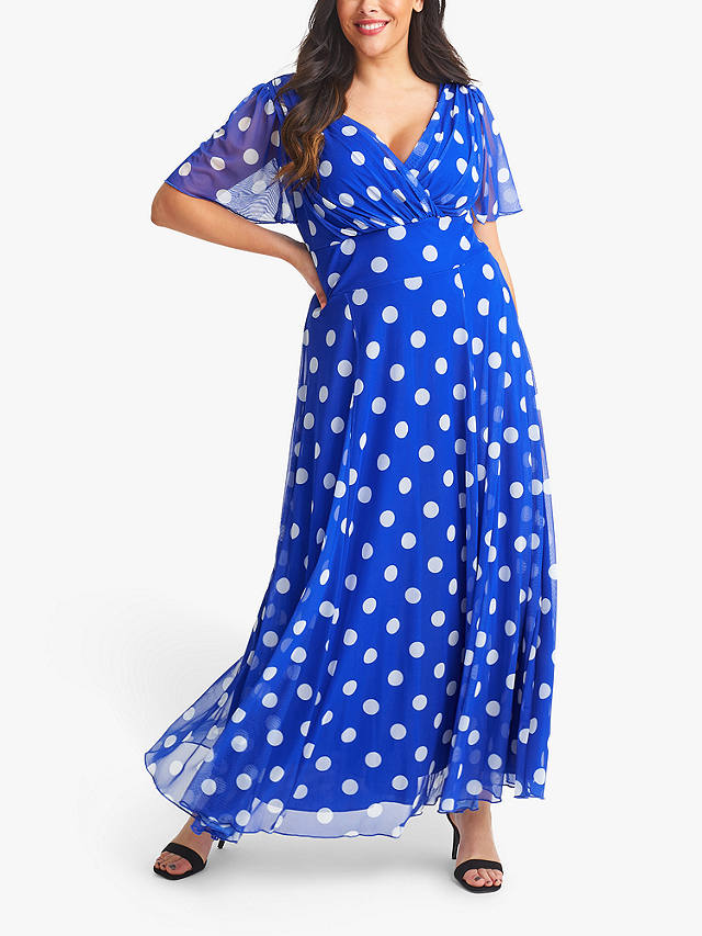 Scarlett & Jo Isabelle Spot Print Float Sleeve Maxi Dress, Blue