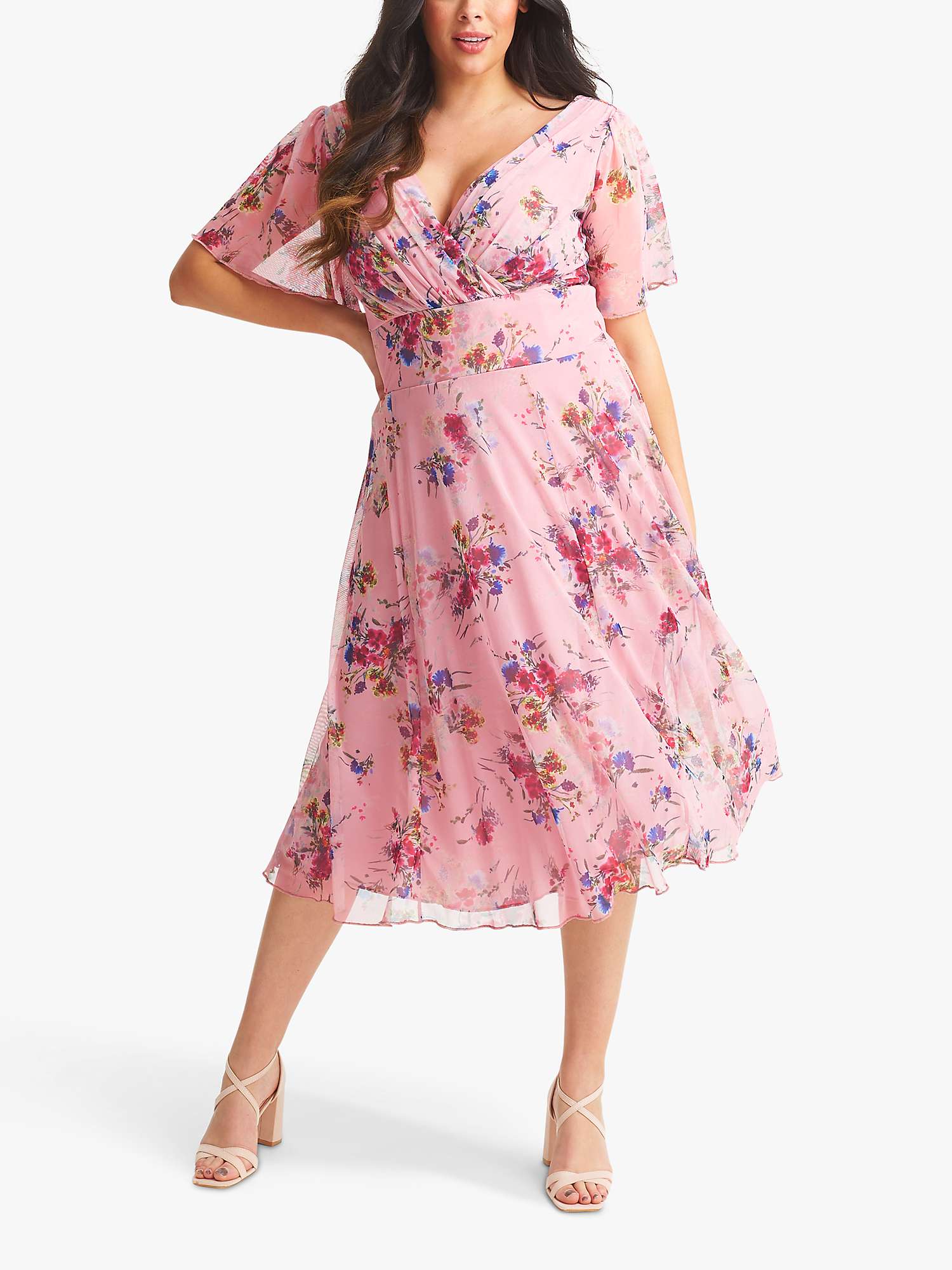 Buy Scarlett & Jo Victoria Floral Print Angel Sleeve Midi Dress, Pink/Red Online at johnlewis.com