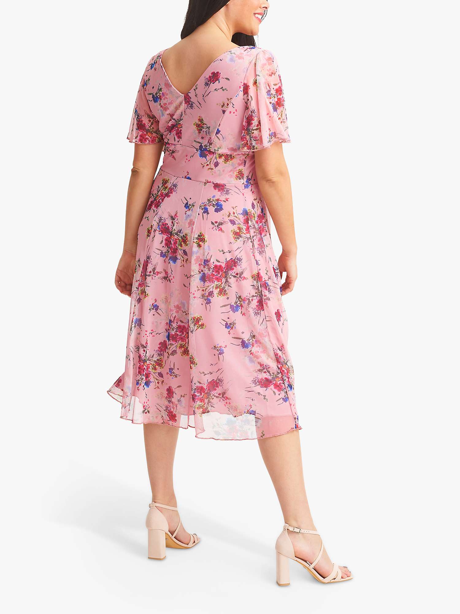 Buy Scarlett & Jo Victoria Floral Print Angel Sleeve Midi Dress, Pink/Red Online at johnlewis.com