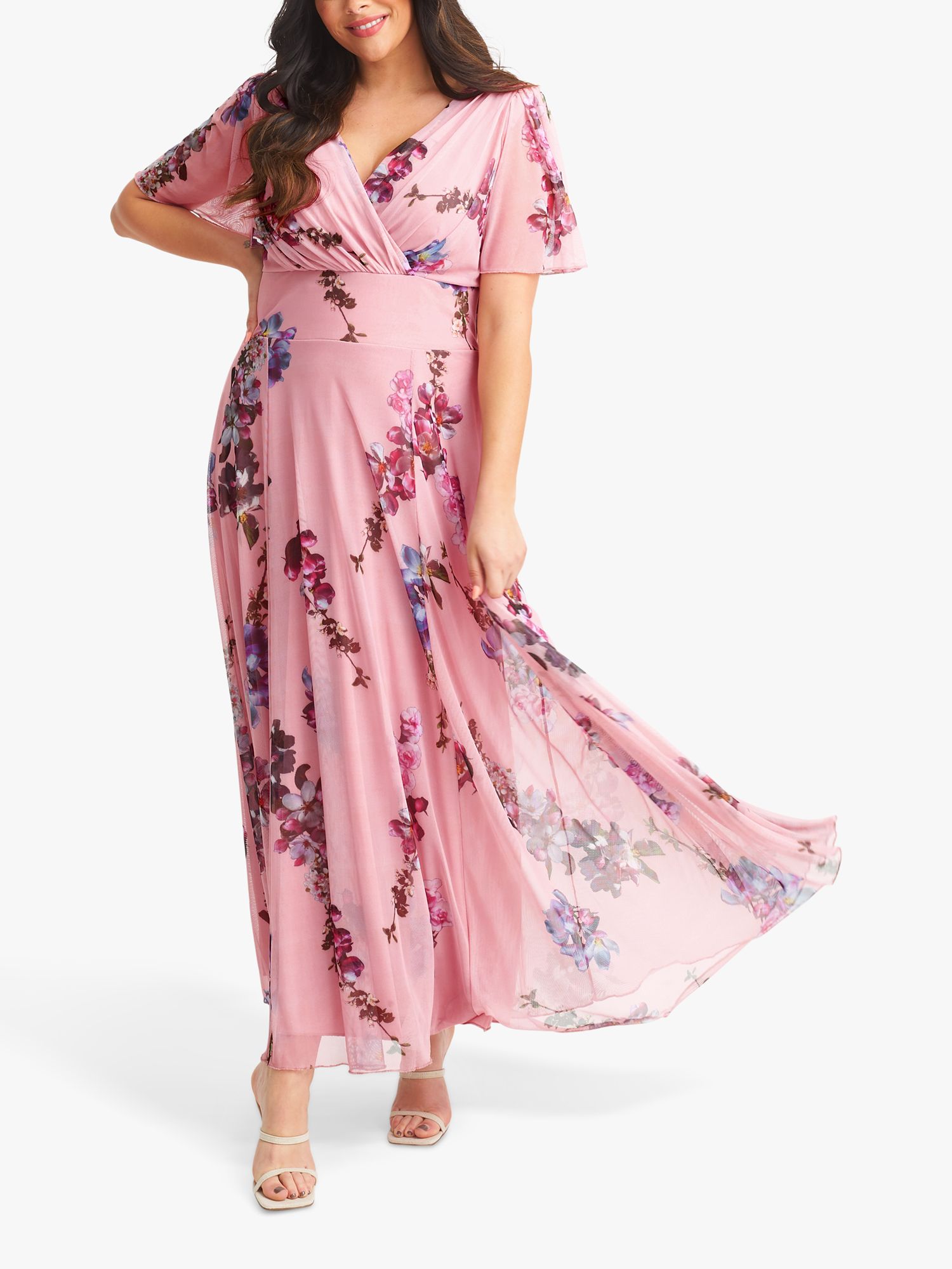 Scarlett & Jo Isabelle Floral Sprig Print Float Sleeve Maxi Dress, Light Pink, 12