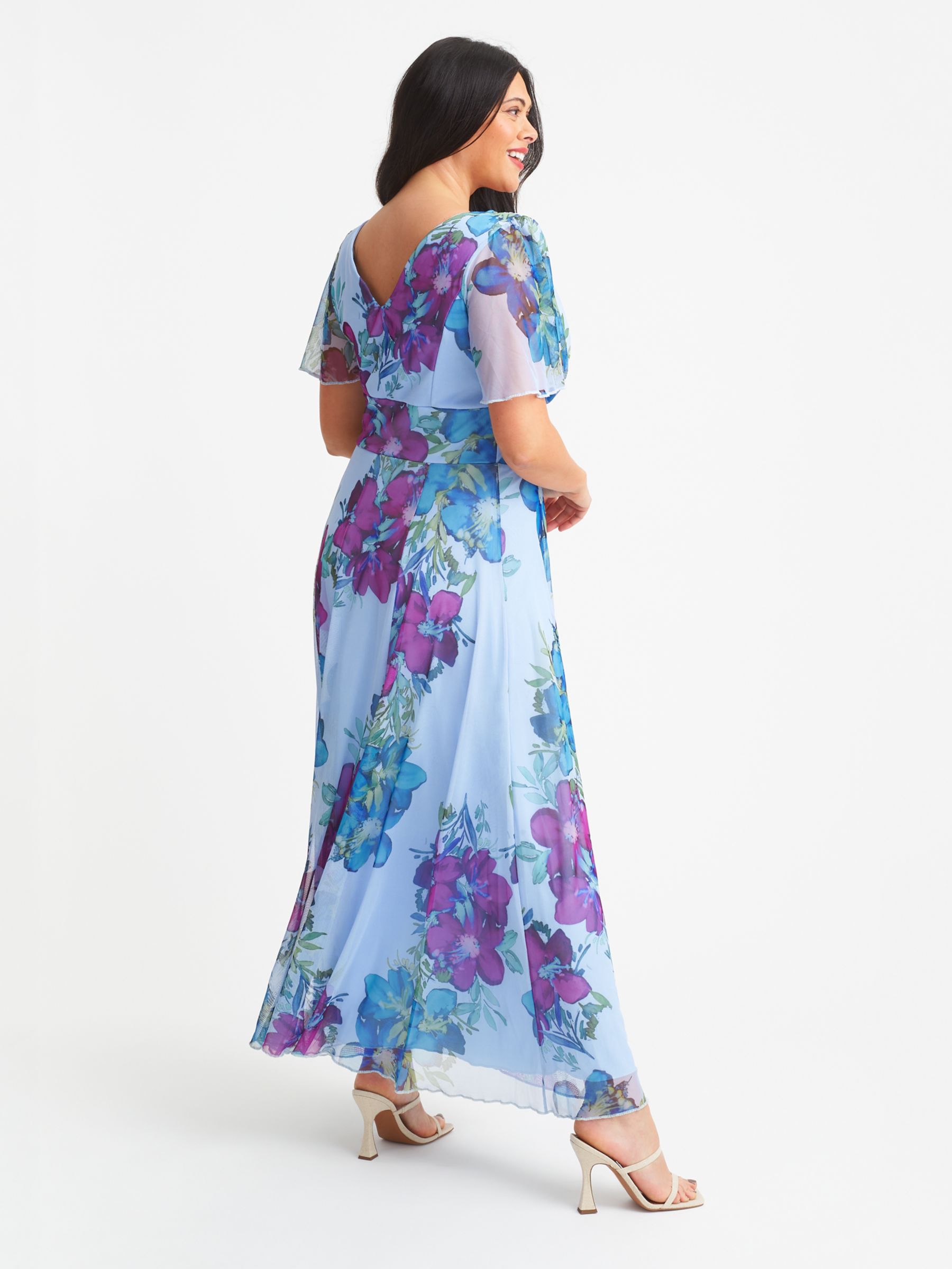 Buy Scarlett & Jo Isabelle Floral Bloom Print Float Sleeve Maxi Dress, Sky Blue Online at johnlewis.com