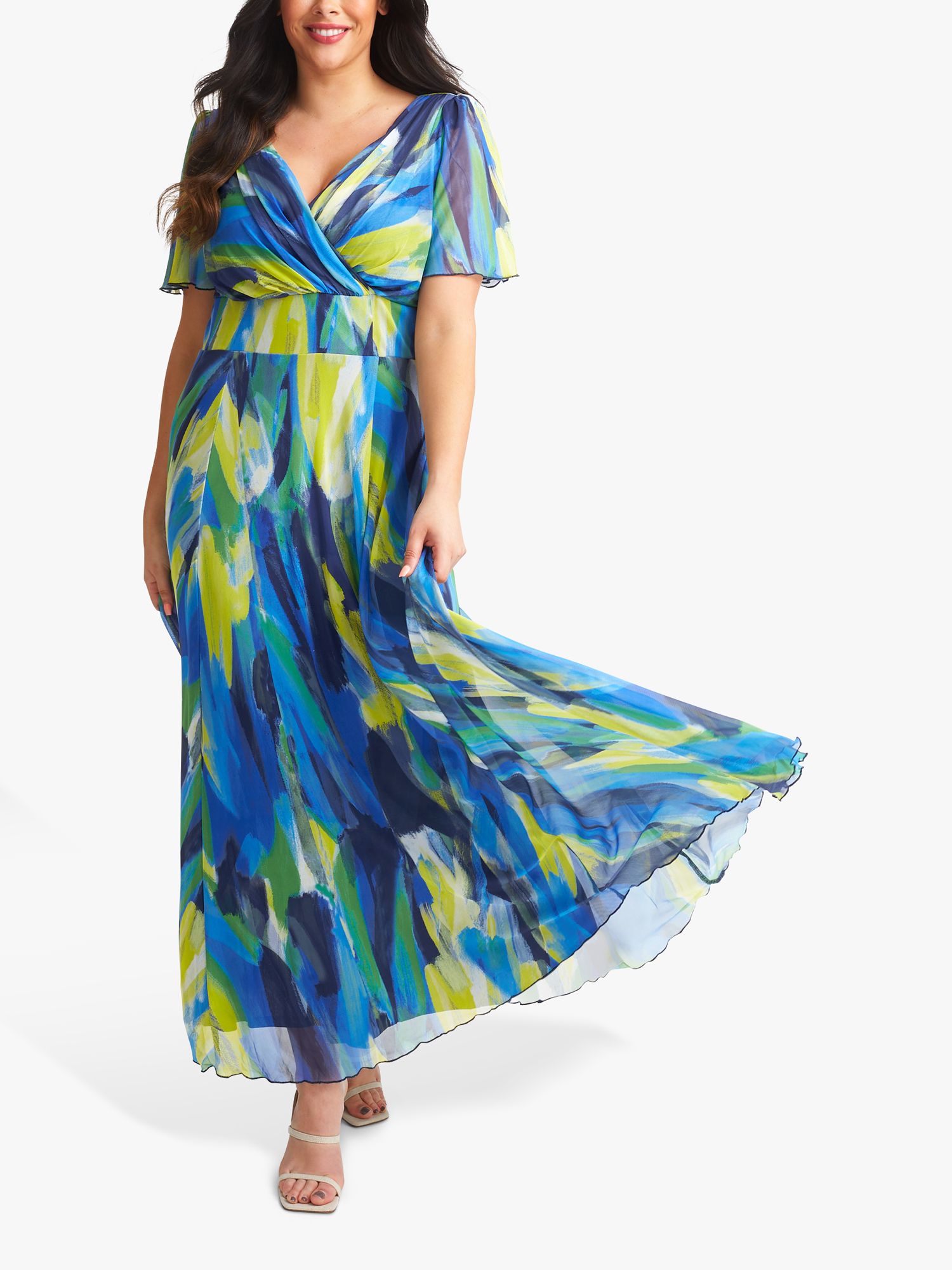 Scarlett & Jo Isabelle Abstract Print Float Sleeve Maxi Dress, Blue/Yellow