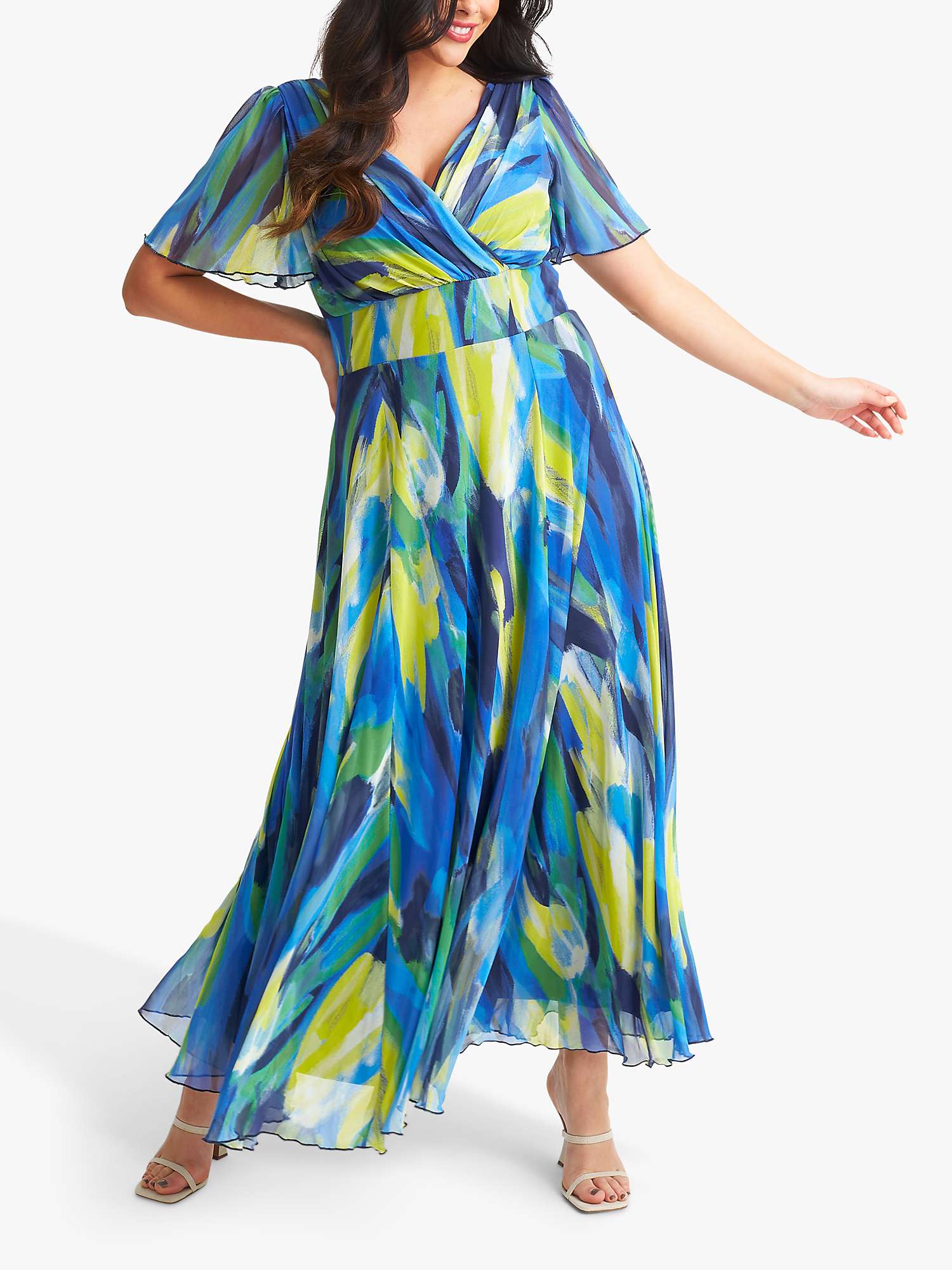 Buy Scarlett & Jo Isabelle Abstract Print Float Sleeve Maxi Dress, Blue/Yellow Online at johnlewis.com