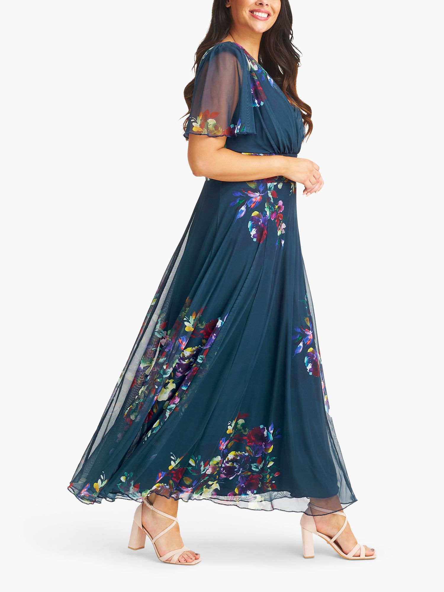 Scarlett And Jo Isabelle Floral Print Float Sleeve Maxi Dress Tealmulti At John Lewis And Partners 4300