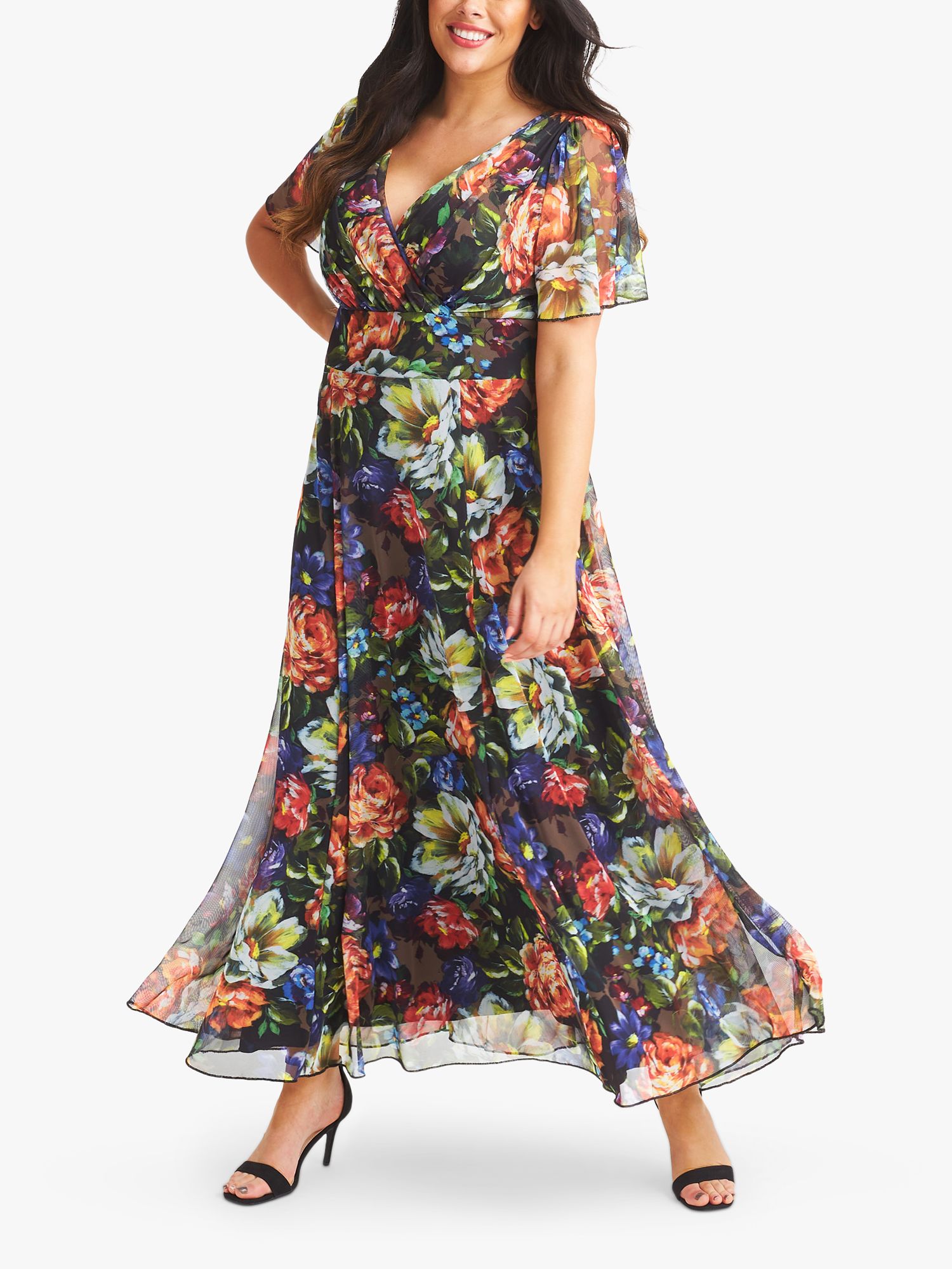 Scarlett & Jo Isabelle Floral Print Float Sleeve Maxi Dress, Black ...