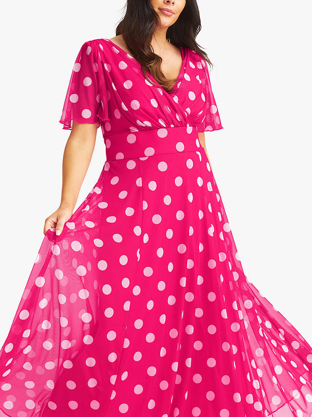 Scarlett & Jo Isabelle Spot Print Float Sleeve Maxi Dress, Pink