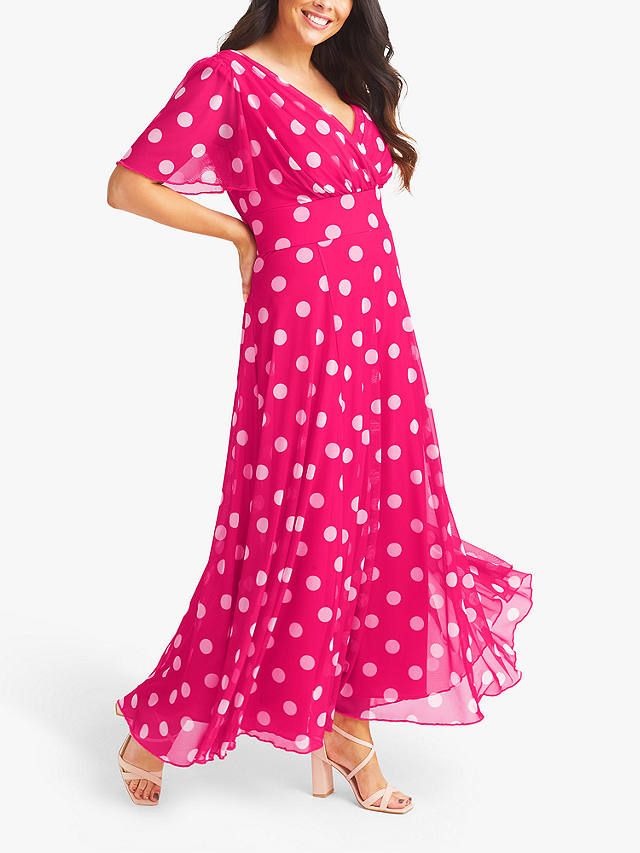 Scarlett & Jo Isabelle Spot Print Float Sleeve Maxi Dress, Pink