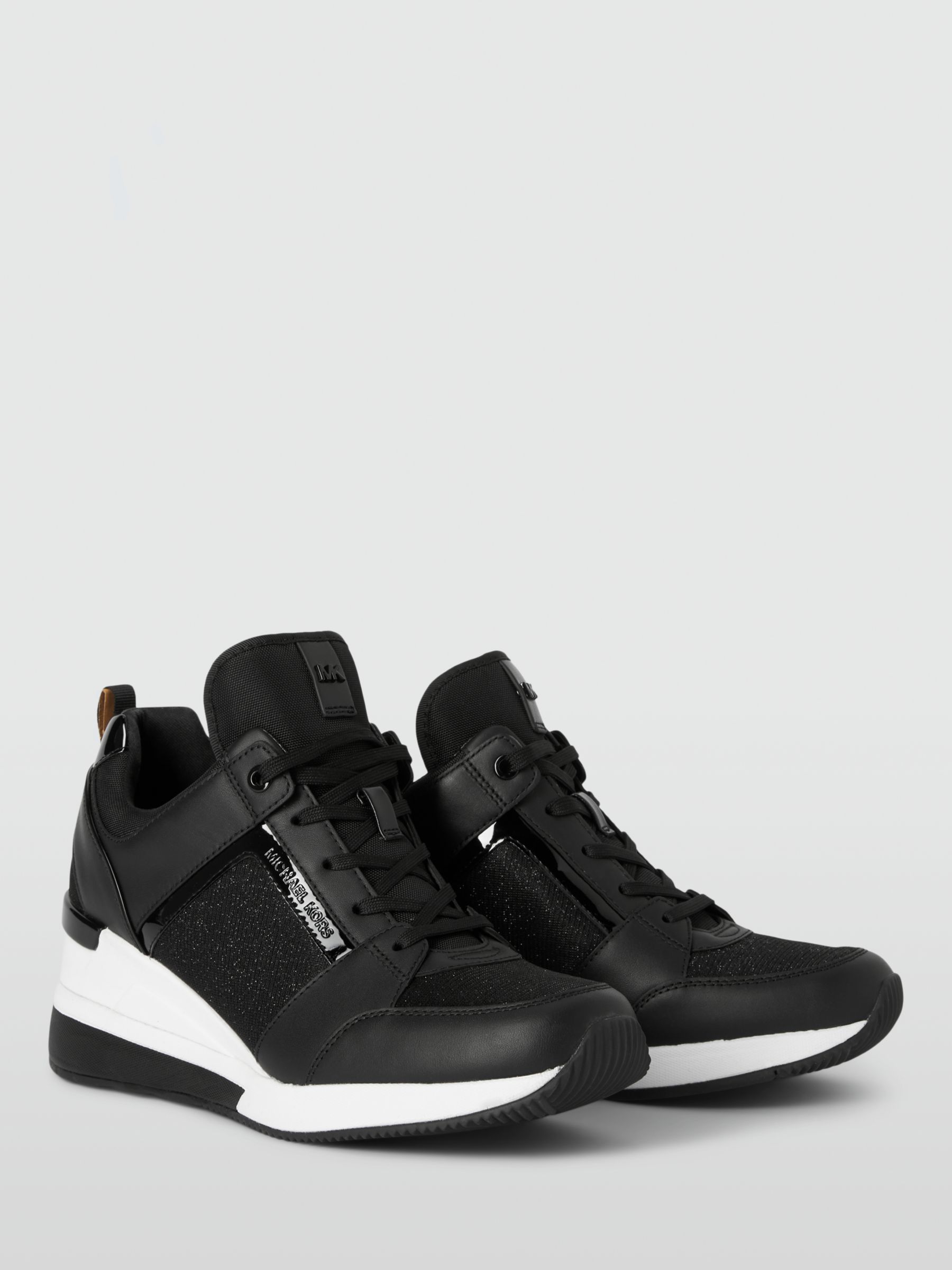 Michael Kors Georgie Leather Wedge Heel Trainers, Black, 4