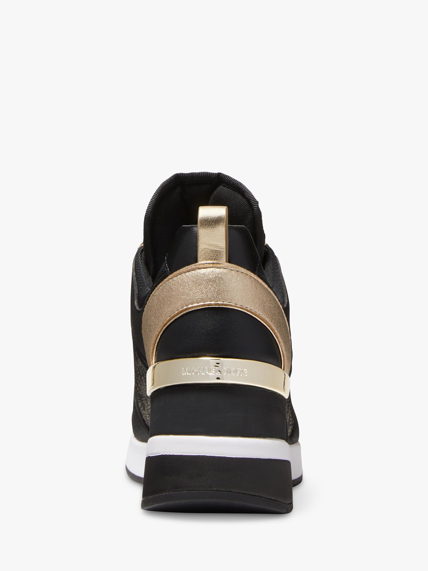 Michael Kors Georgie Leather Wedge Heel Trainers, Black/Gold at John Lewis  & Partners