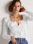 Boden Cotton Frill Trim Button Up Top, White
