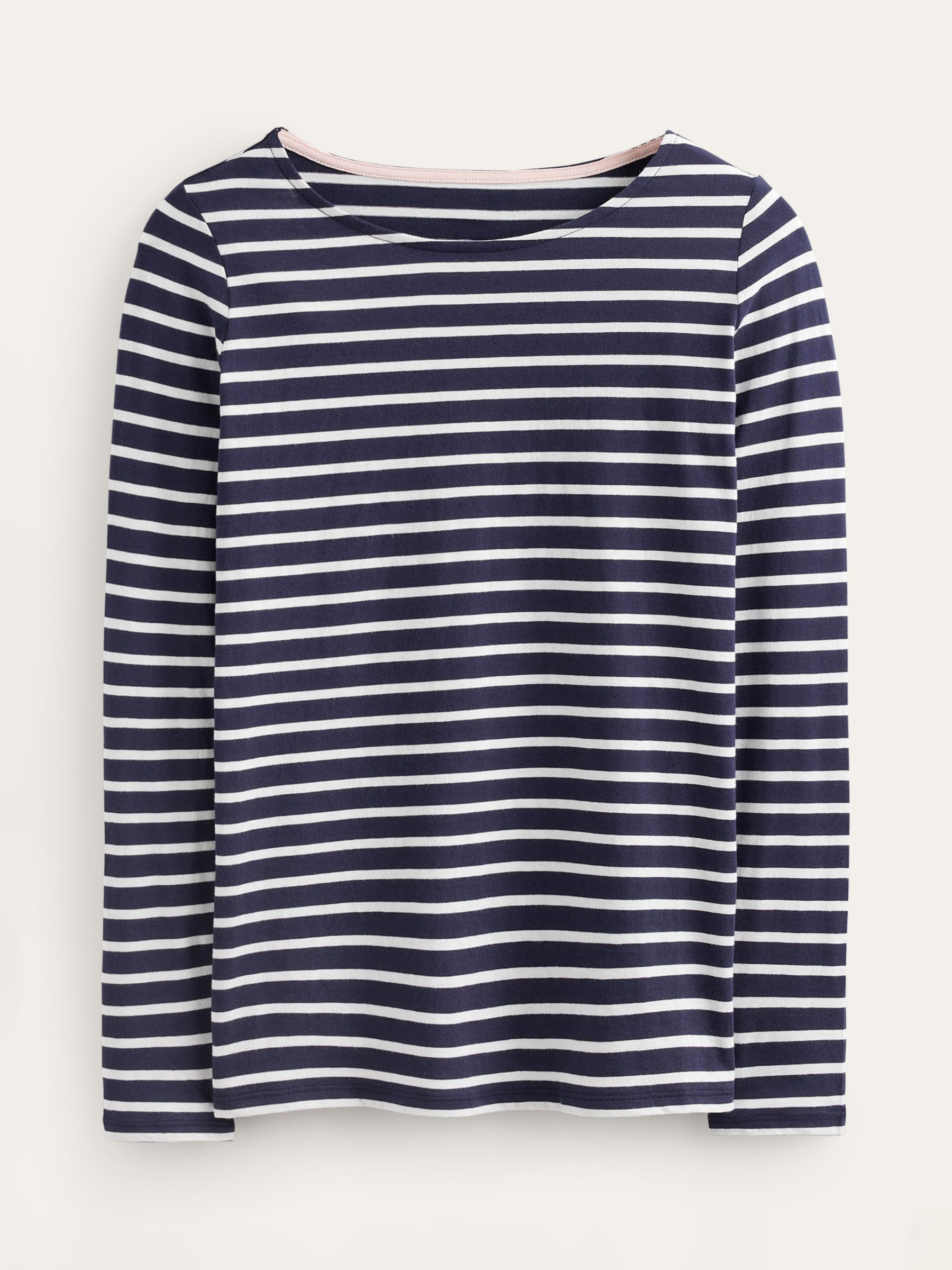 Boden Long Sleeve Bret Top, Navy/Ivory, 8