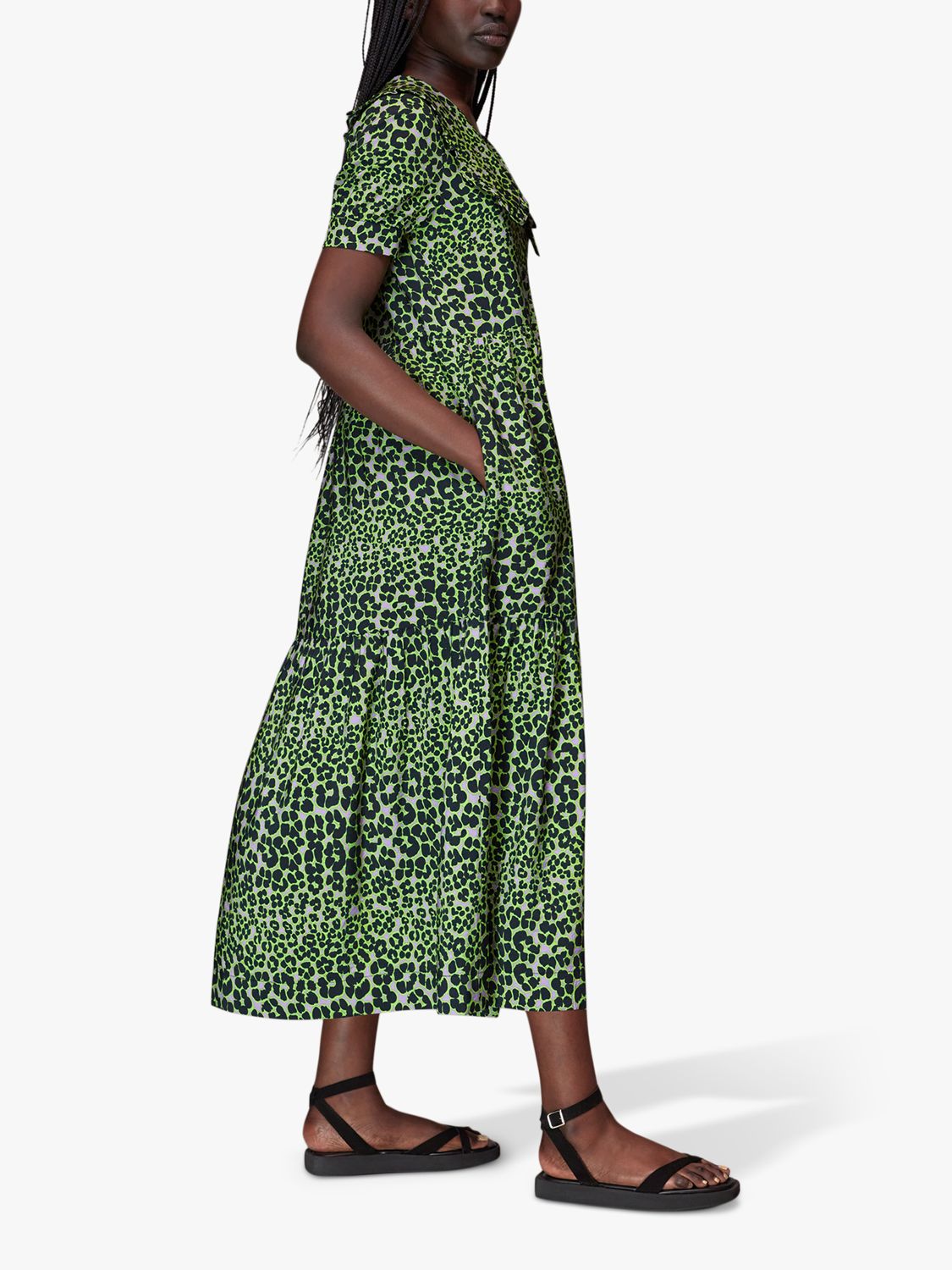 Buy Whistles Wide Collar Fluorescent Animal Print Midi Dress, Green/Multi Online at johnlewis.com