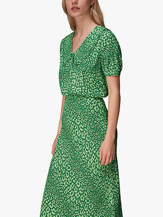 Whistles Leopard Petals Bias Cut Midi Skirt, Green/Muti