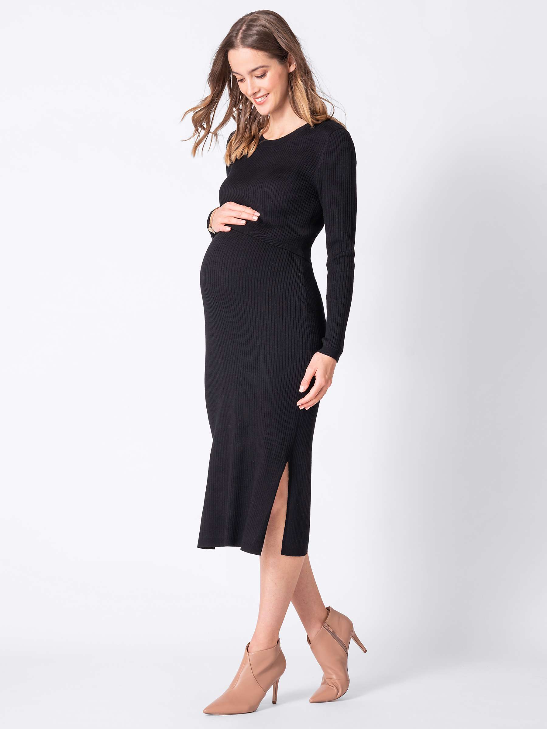 Seraphine Amaya Ribbed Knit Maternity & Nursing Dress, Black at