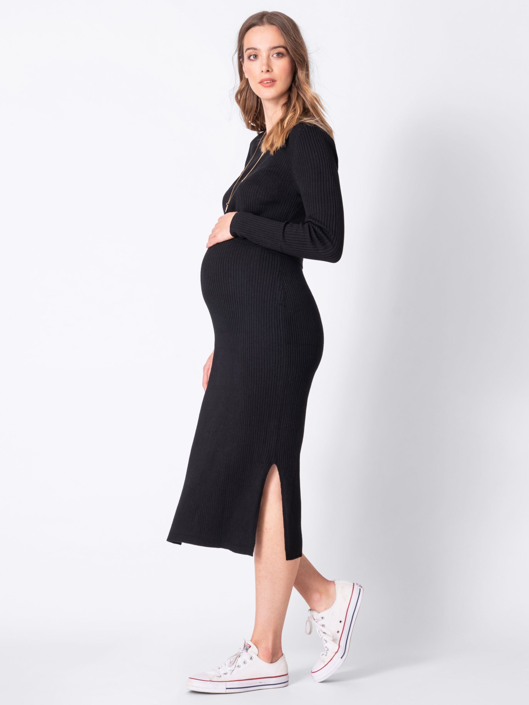Seraphine Amaya Ribbed Knit Maternity & Nursing Dress, Black, 6