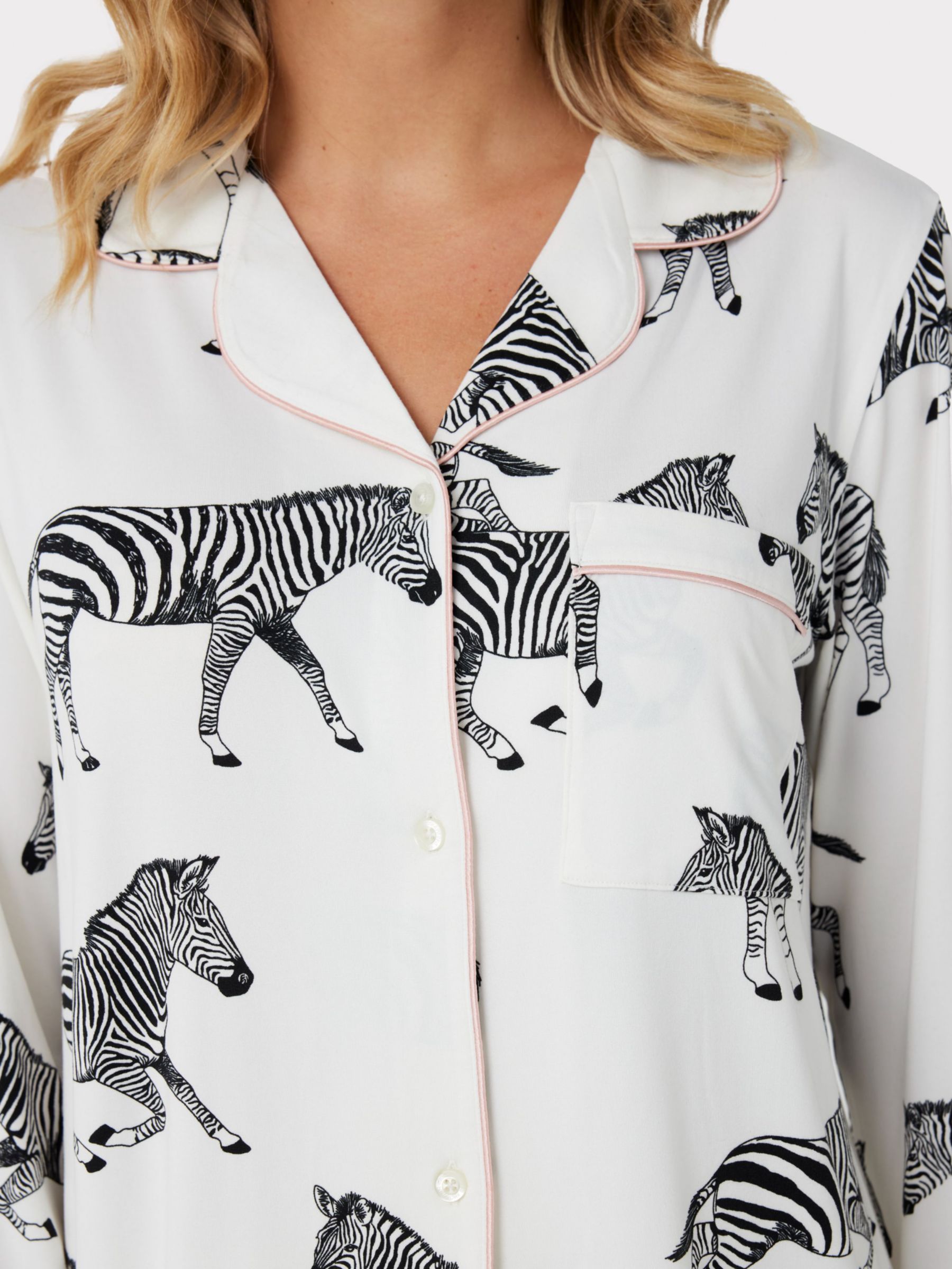 Chelsea Peers Zebra Print Recycled Long Pyjamas, Cream/Multi, XXS
