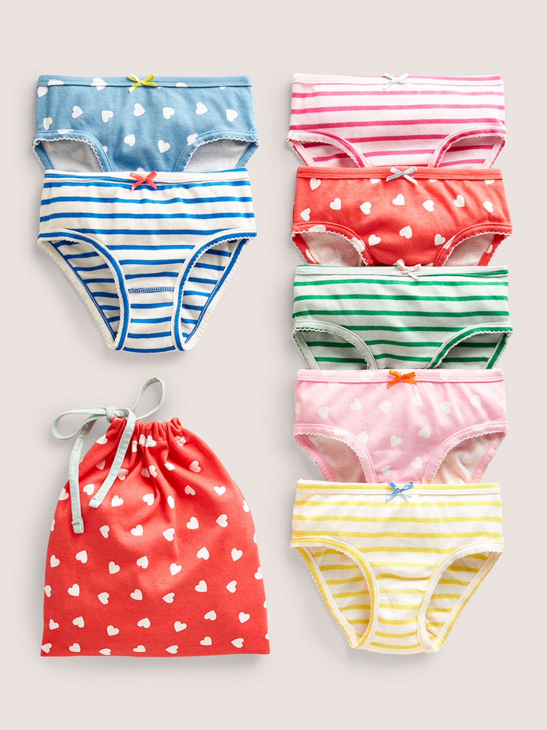 Mini Boden Kids' Heart Knickers, Pack of 7, Multi at John Lewis & Partners