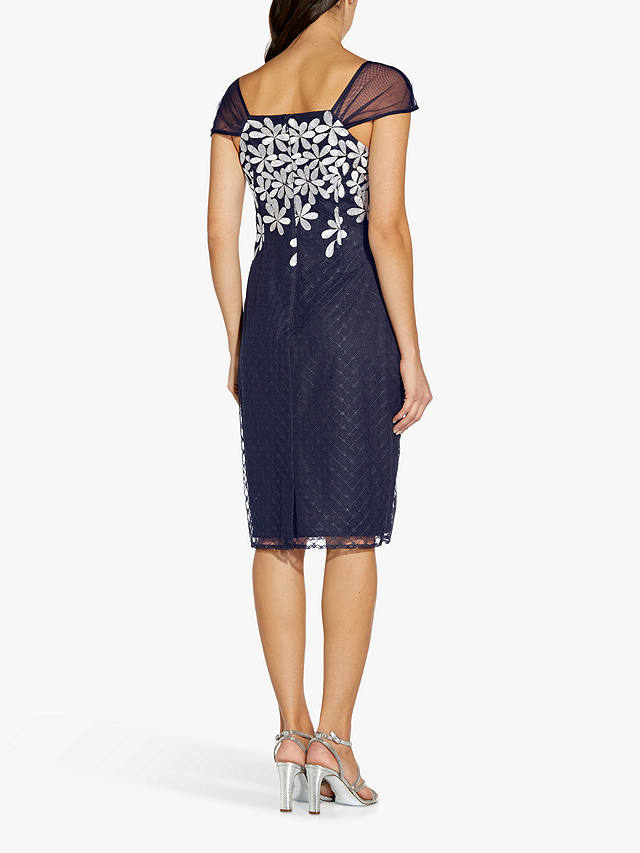 Adrianna Papell Embroidered Floral Cap Sleeve Dress, Navy/Ivory