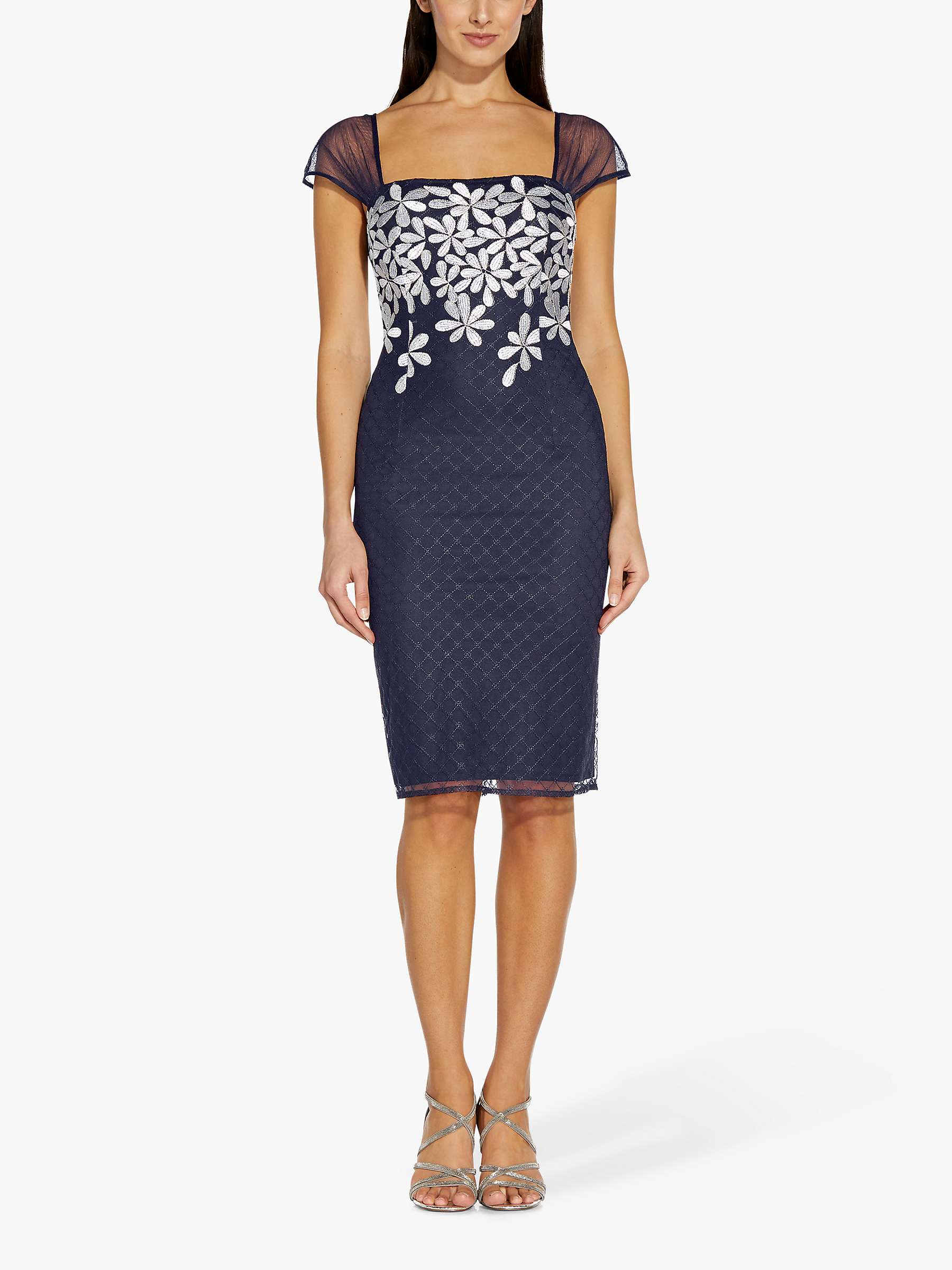 Buy Adrianna Papell Embroidered Floral Cap Sleeve Dress, Navy/Ivory Online at johnlewis.com
