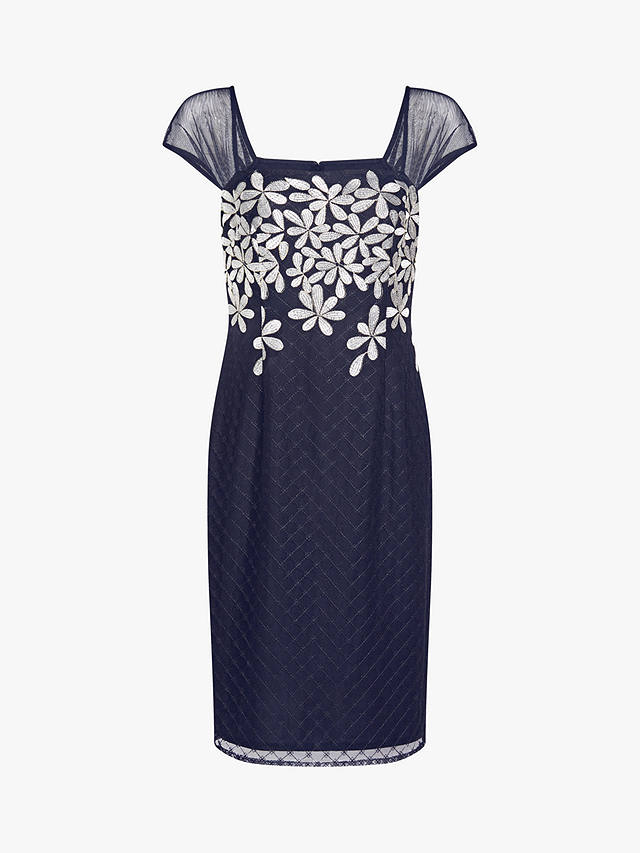 Adrianna Papell Embroidered Floral Cap Sleeve Dress, Navy/Ivory