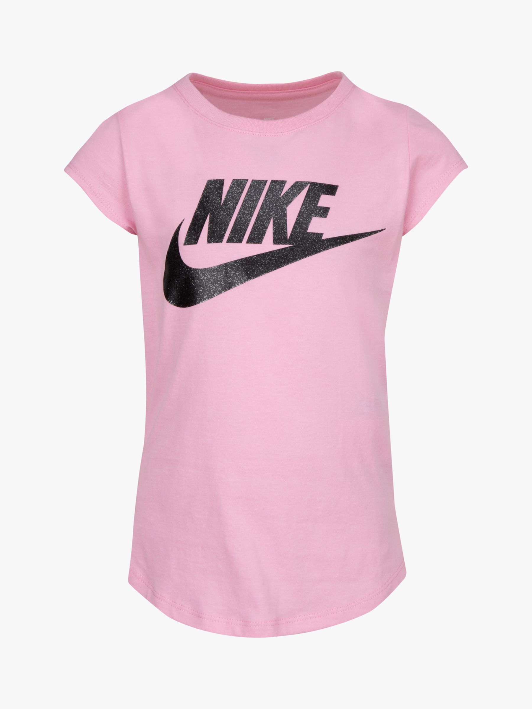 Nike Kids' Logo Short Sleeve Top, Pink/Black at John Lewis & Partners