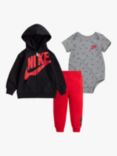 Nike Baby Swoosh Logo Hoodie, Bodysuit & Joggers Set, Red