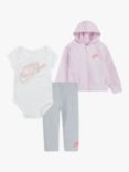 Nike Baby Swoosh Logo Hoodie, Bodysuit & Leggings Set, Grey