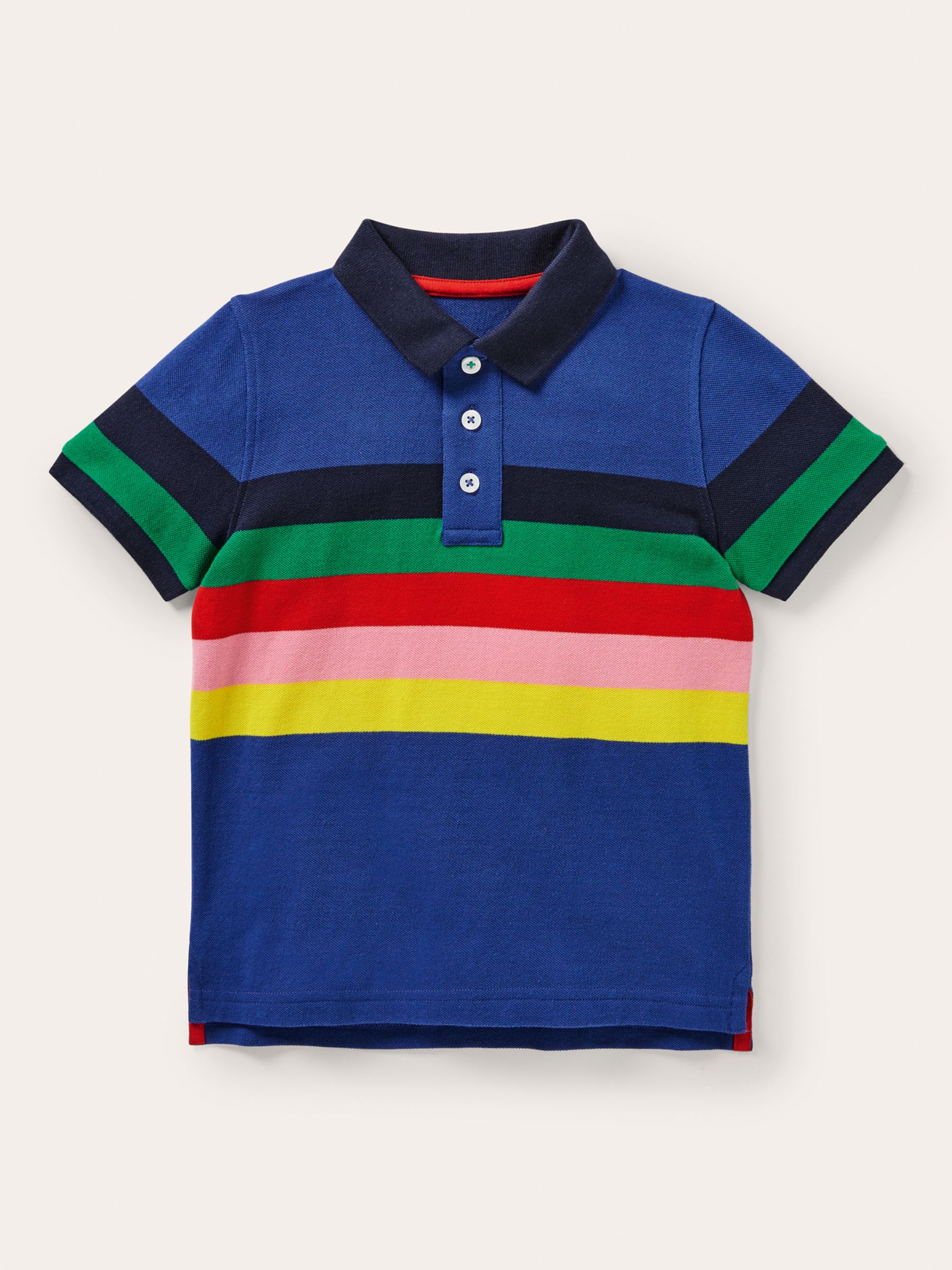 Mini Boden Kids' Rainbow Stripe Piqué Polo Shirt, Delft Blue