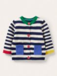 Mini Boden Baby Fun Colour Block Stripe Cardigan, Blue/Ivory