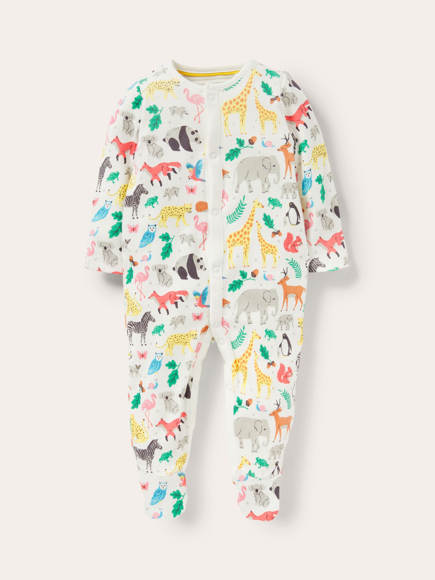 Mini Boden Baby Animal Print Sleepsuit, Ivory