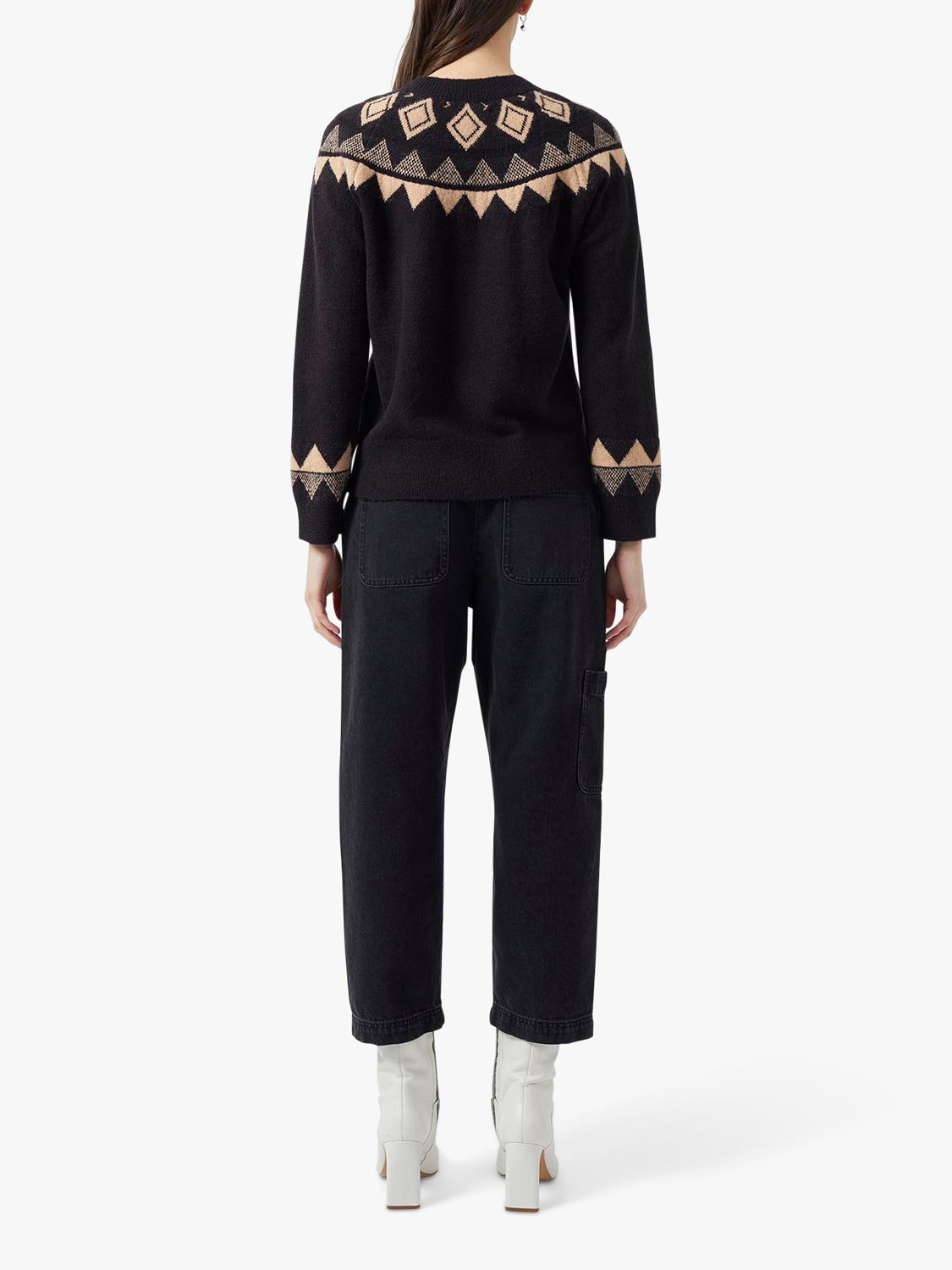 Great Plains Winter Fair Isle Yoke Jumper, Black/Praline at John Lewis ...