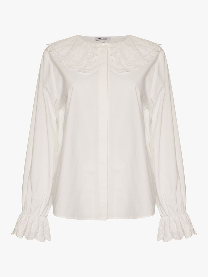 Great Plains Embroidered Collar Cotton Blouse, White at John Lewis ...