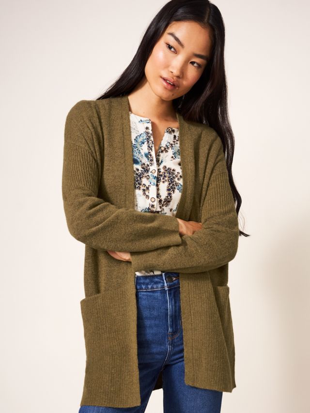 Long hot sale khaki cardigan