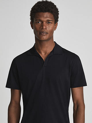 Reiss Jaxx Mercerised Open Collar Polo Top, Navy