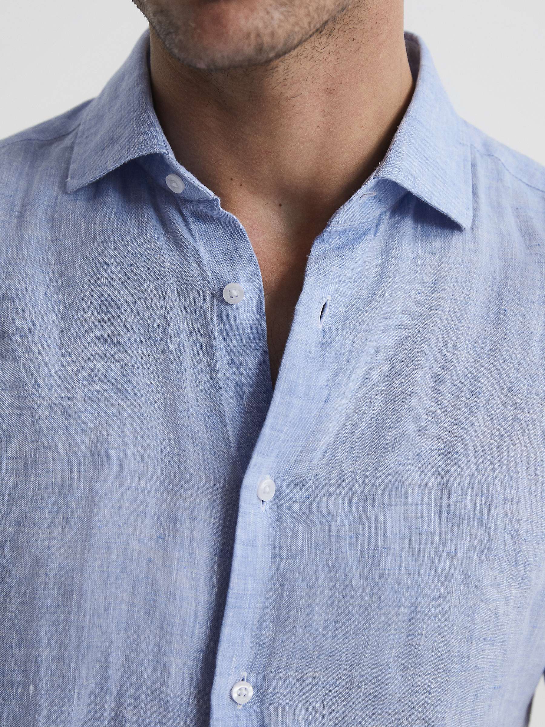 Reiss Holiday Linen Regular Fit Shirt, Soft Blue at John Lewis & Partners