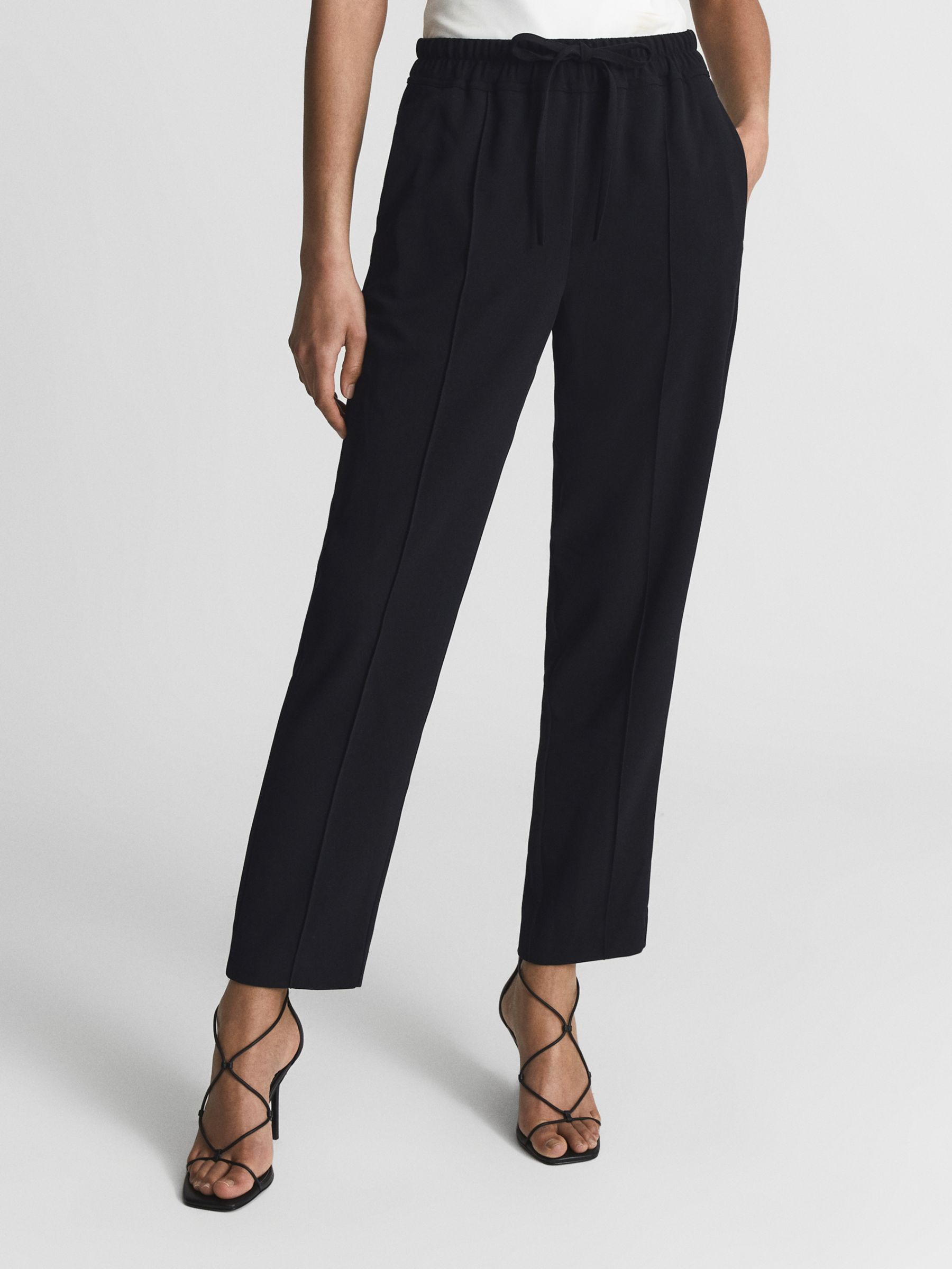 Reiss Hailey Cropped Trousers, Jet Black at John Lewis & Partners