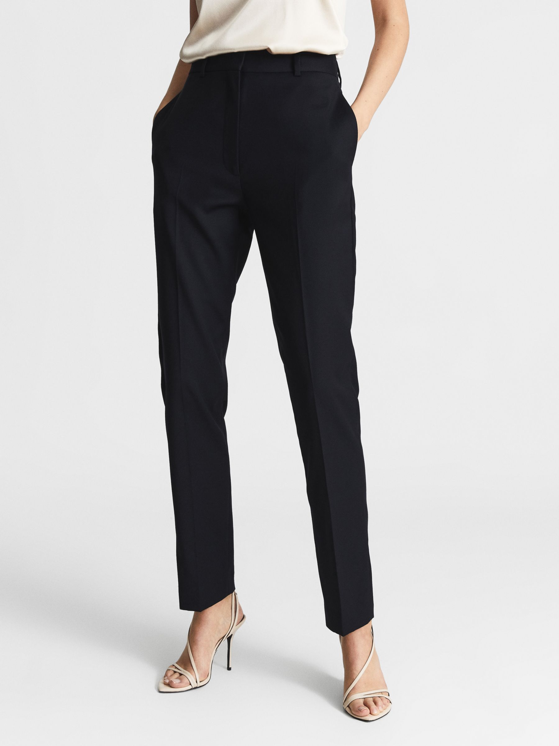 Reiss Haisley Wool Blend Tailored Trousers, Navy, 6